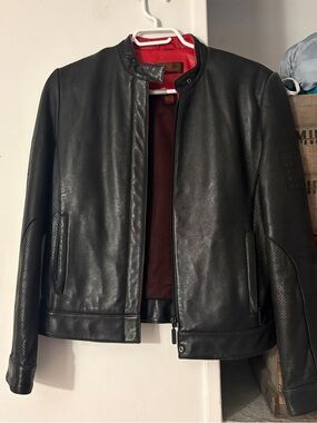 Vintage Danier Black Leather Moto Jacket with Red Interior Size Small